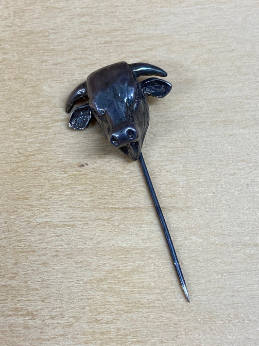 Bull Head Tie Pin - Pewter